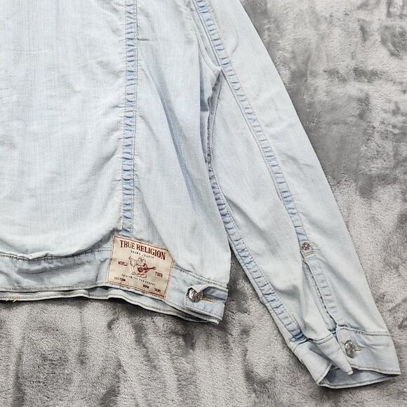 True Religion Jacket Men Denim Jacket M Blue Light Wash Jimmy Trucker Streetwear - Picture 5 of 13